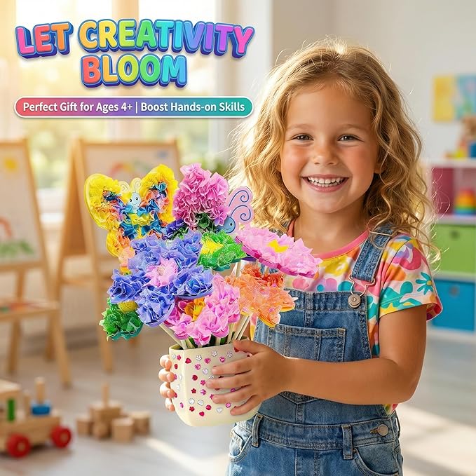 AGENTLAN Art & Craft Activity, Poke Fun Flower Bouquet Craft Kit, Fun & Easy Art Kits for Kids, DIY Garden Kids Activities, Gifts for Girls and Boys 3 4 5 6 7 8 9
