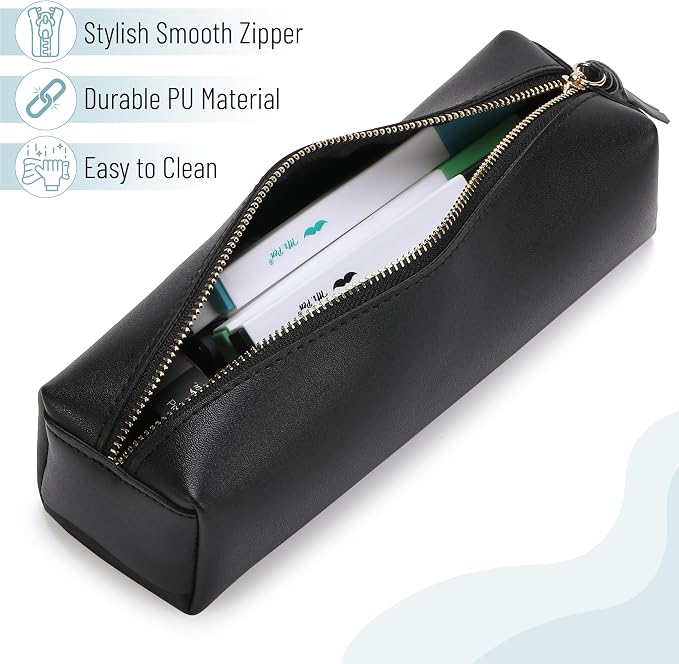 Mr. Pen- PU Leather Pencil Case, Black, Pencil Case Small Pencil Pouch | Aesthetic Pencil Cases