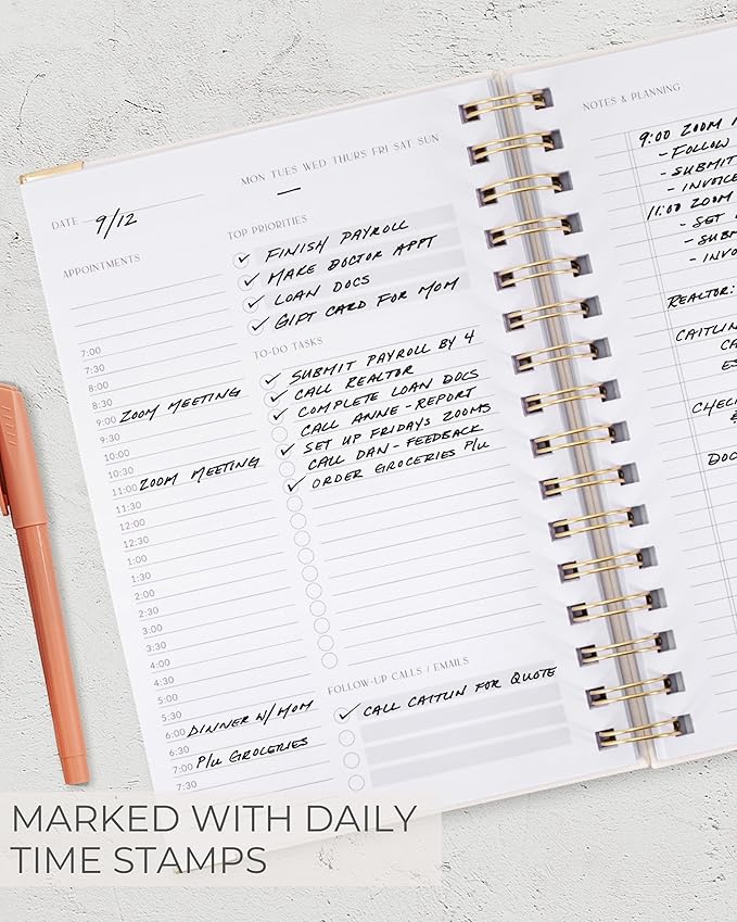 ZICOTO Aesthetic Daily Planner And Notebook With Hourly Schedule - Beautiful Spiral To do List Notepad For Work/Home to Organize Tasks And Appointments - Stylish School/Office Supplies Book For Women