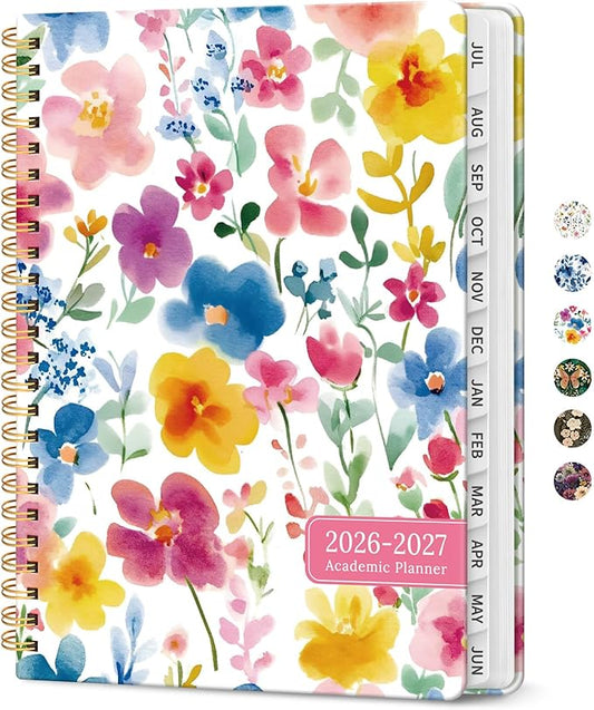 Planner 2026-2027, Academic Year Monthly and Weekly Calendar Planner, Jul 2026 - Jun 2027, Hardcover Teacher Student Planning Agenda book with Tabs, Perfect for School Office Supplies, 6.3" x 8.5" - Bloom Floral