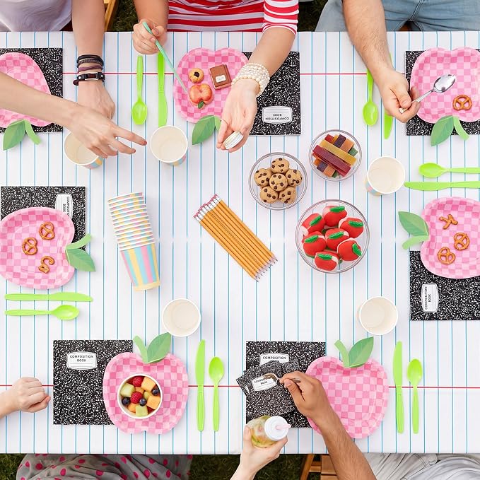 Reallnaive 146 Pcs Preschool Kindergarten Graduation Party Decoration Pastel Apple Paper Plate Teacher First Day Back to School Party 24 Set Disposable Tableware Tablecloth for Classroom Pre K Grad