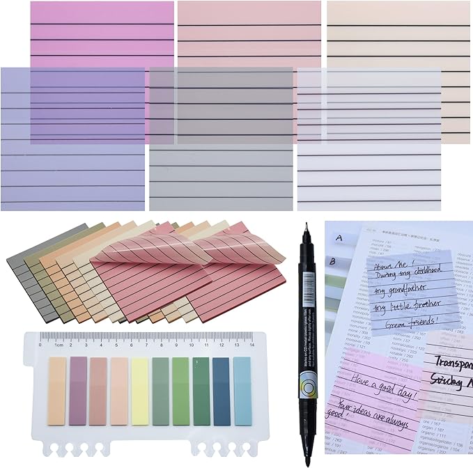 YOUDEFUL 800Pcs Transparent Sticky Notes, 3"x3" Clear Sticky Notes with Lined, Waterproof Translucent Sticky Note Pads for Books Annotation, Clear Post it Notes for Bible Study, School, Office