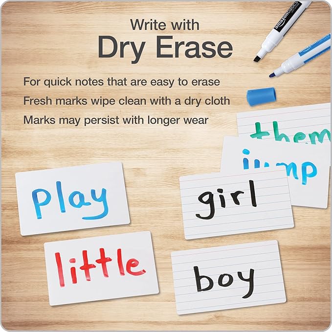 Oxford Dry Erase Index Cards, 3x5, Blank & Ruled Multipack, Reusable Flash Cards, Double Sided Dry & Wet Erase Cards for Gaming, Study, 100-Pk (63516)