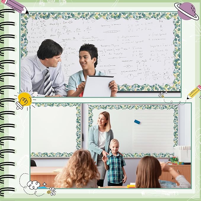 Fuyoooo 49 ft Eucalyptus Magnetic Borders for Classroom Bulletin Board Borders Magnetic Whiteboard Classroom Strips Reusable Rolled Wall Trim for School Teacher Offices Chalkboard (Green)