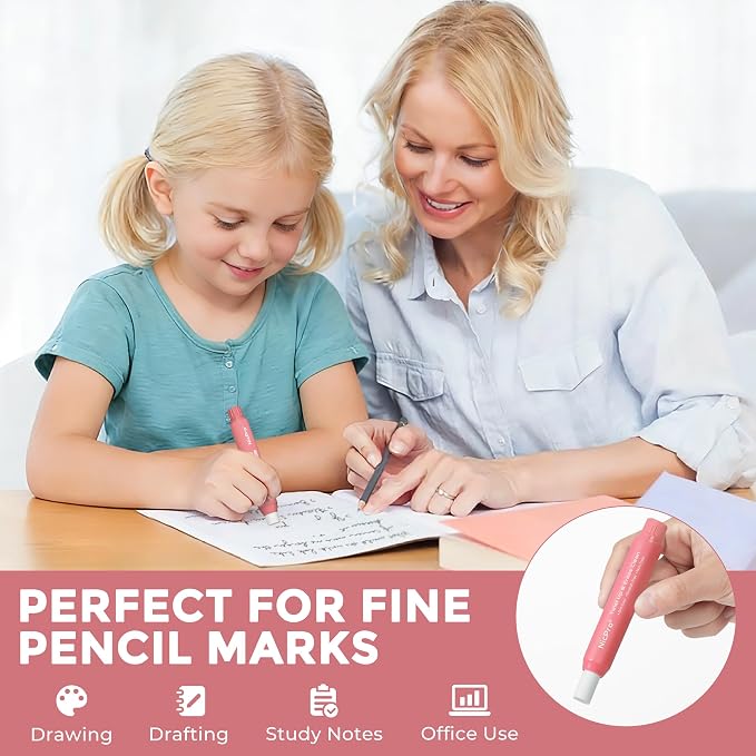 Nicpro Rotary Retractable Eraser with 5 PCS Refills-Pink