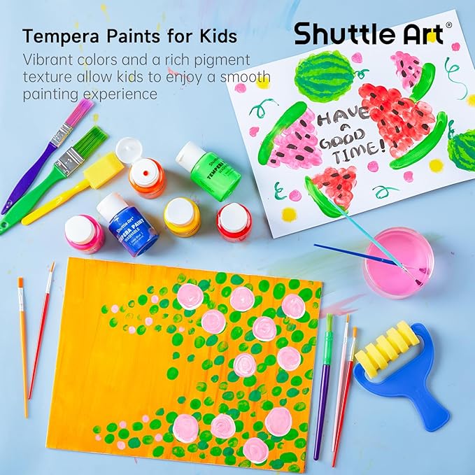Shuttle Art Tempera Paint, 30 Colors (2 fl oz) Washable Paint for Kids with Glitter Metallic Neon Colors, Non-toxic Finger Painting for Toddlers