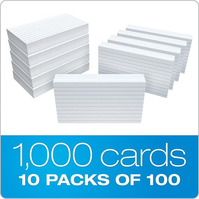 Oxford Ruled Index Cards, 3" x 5", White, 1,000 Cards, 10 Packs of 100 (98833)