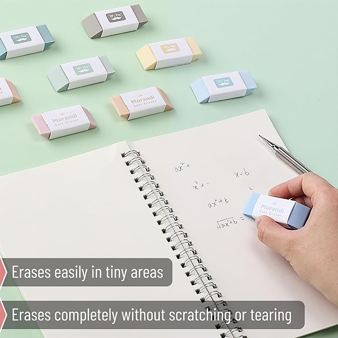 Mr. Pen- Pencil Erasers, 10 Pack, Morandi Colors, Soft Rubber Pencil Erasers for School, Office, Art Sketching, Homework, Exams, Clean Smudge-Free Correction