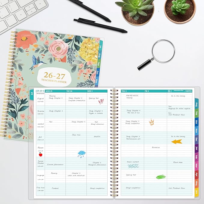 GoiUnlt Teacher Planner 2026-2027, JUL. 2026 – JUN. 2027, Lesson Planner 2026-2027 Academic Year, with Tabs, Thick Paper, 2-Sided Pocket, 8.6″ x 11″ Daily Weekly and Monthly Calendar with 8 Periods