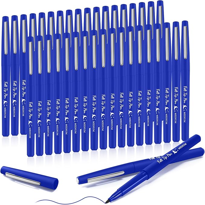 Fuyoooo 36 Pcs Dark Blue Felt Tip Pens Bulk, Quick Dry, 0.7 mm Medium Point