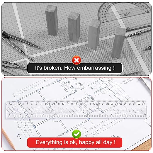 Grevosea 2 PCS Flexible Ruler, 12 Inch Clear Plastic Ruler Soft Bendable Rulers with Centimeters and Inches for Kids and Adults School Classroom Office Supplies (Style B)