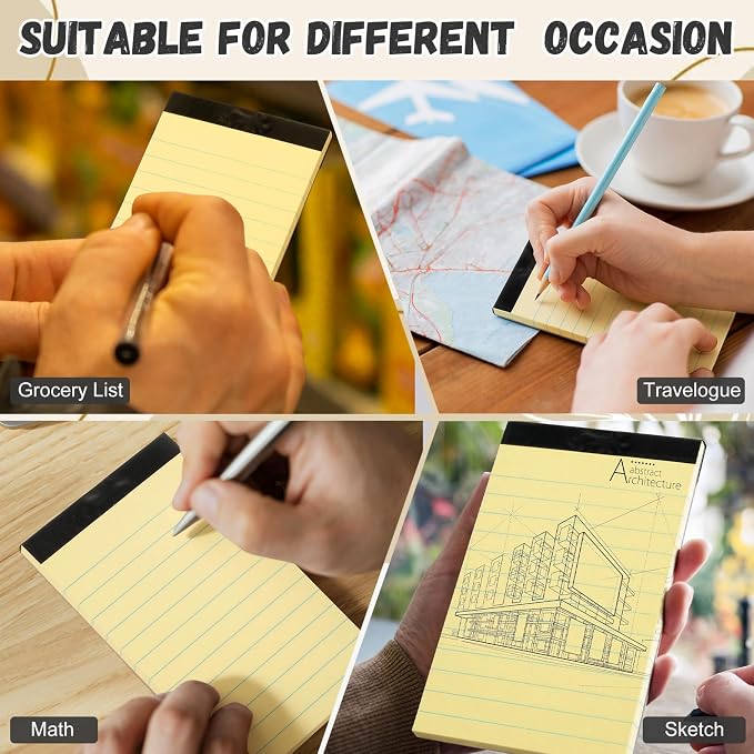 Tenceur 16 Pcs Small Notepads 3'' x 5'' Lined Writing Note Pad - 50 Sheets Per Memo Pad, 80 Gsm Paper Pads, Perforated Mini Pads Pocket Notebook Refills for Taking Notes and Reminders (Black Top)