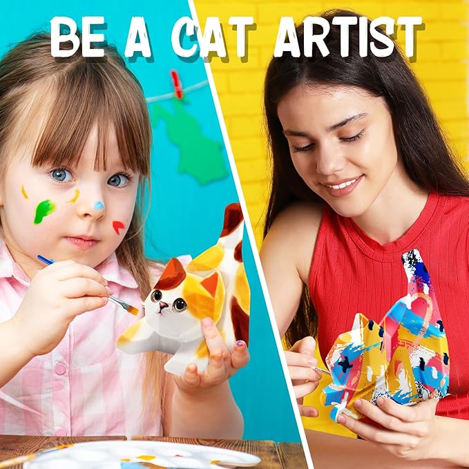 FUNZBO 4.3in Paint Your Own Cat Lamp Kit - Arts and Crafts Supplies Painting for Kids Teens, DIY Night Light Toy for Girls Boys Age 3 4 5 6 7 8 9 10 11 12 13 Birthday Gifts