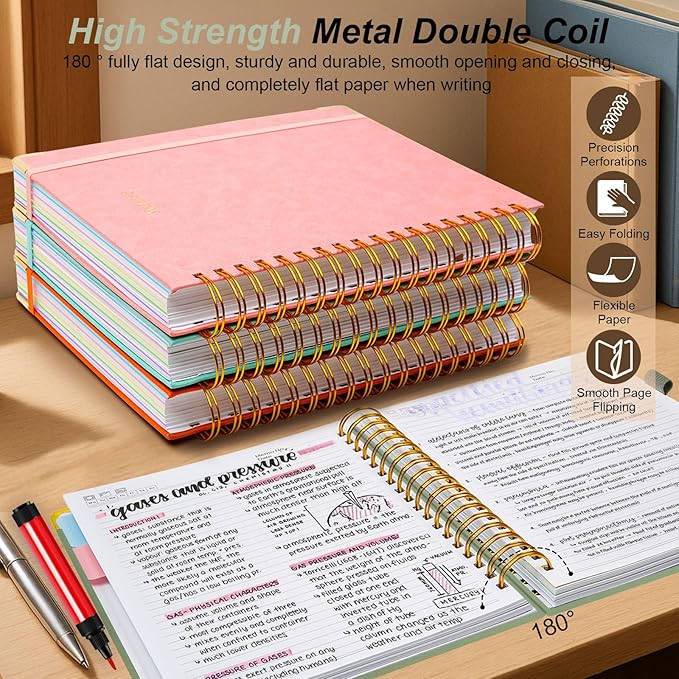 Hardcover Spiral Notebook 5.7"x 8.2" Journal Notebook with Tabs and Removable Dividers 300 Pages 5 Subject Notebook College Ruled, Faux Leather Spiral Bound Notebook for Women School Work (Sage Green)