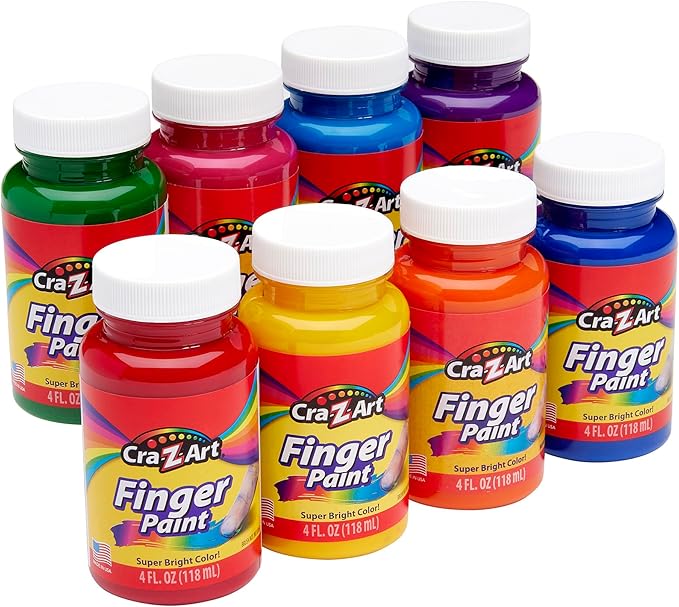 Cra-Z-Art Washable Kids Finger Paint Bulk Pack 8ct, Assorted Colors 4oz each bottle
