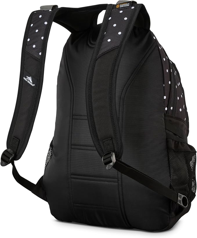 High Sierra Loop Backpack, Travel, or Work Bookbag with tablet sleeve, One Size, POLKA DOTS/BLACK