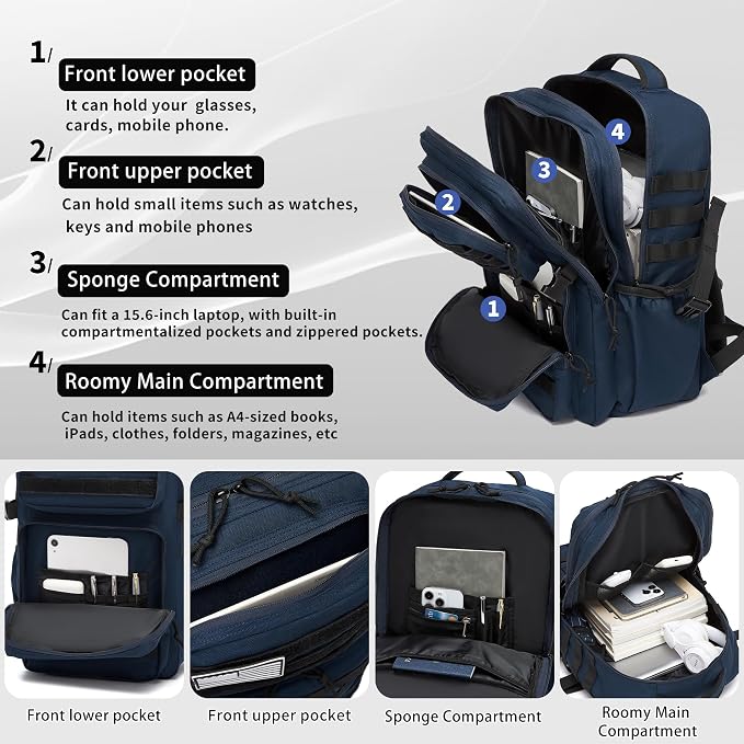 Wotony Military Tactical Backpack for Men Waterproof Daypack 3 Day Assault Pack Molle Bag with Water Bottle Holder