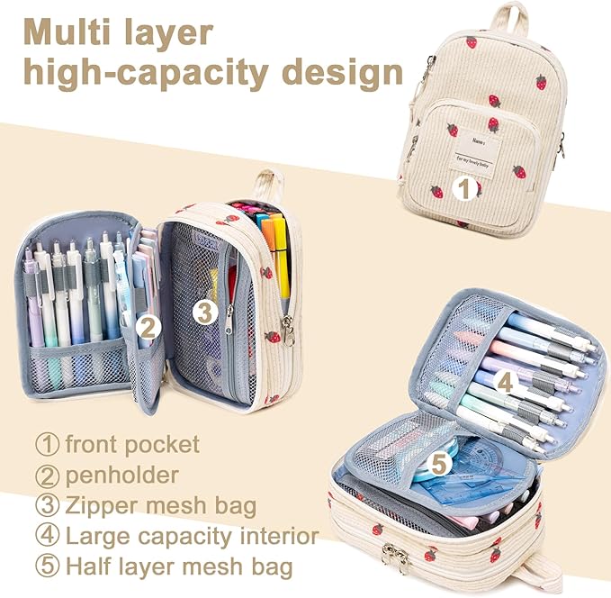 LEDAOU Pencil Case Cute Zipper Pencil Pouch Large Capacity Pencil Bag Organizer School Supplies for Girls Boys Kids