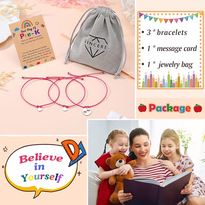 3PCS First Day of Preschool/Kindergarten/1st Grade Gift, Back to School Bracelets Set for 3