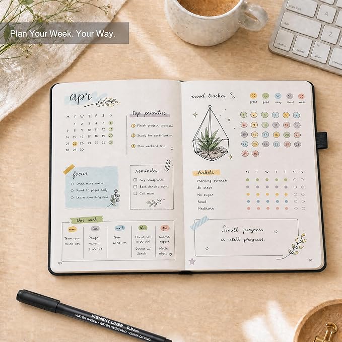 &And Per Se Dotted Journal Notebook 3 Pack, A5 Hardcover with Journal Dotted Pages, Stencils & Pens, 176 Numbered Pages Each for Students Teachers Office (Green)