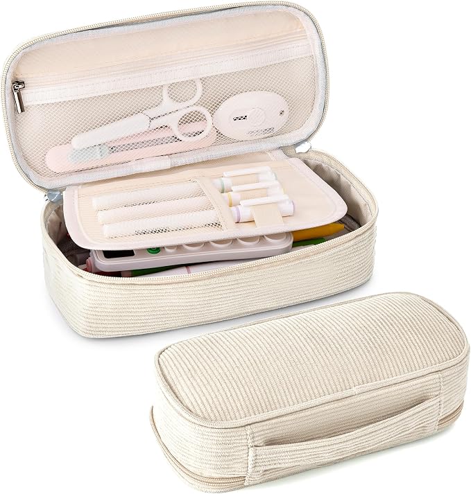 Big Capacity Pencil case,Soft Corduroy Pencil Bag,Cute Pen Case with Handle,Multi-Functional Compartments, Wide Opening Pen Pouch Organizer for Teen Girls Wome