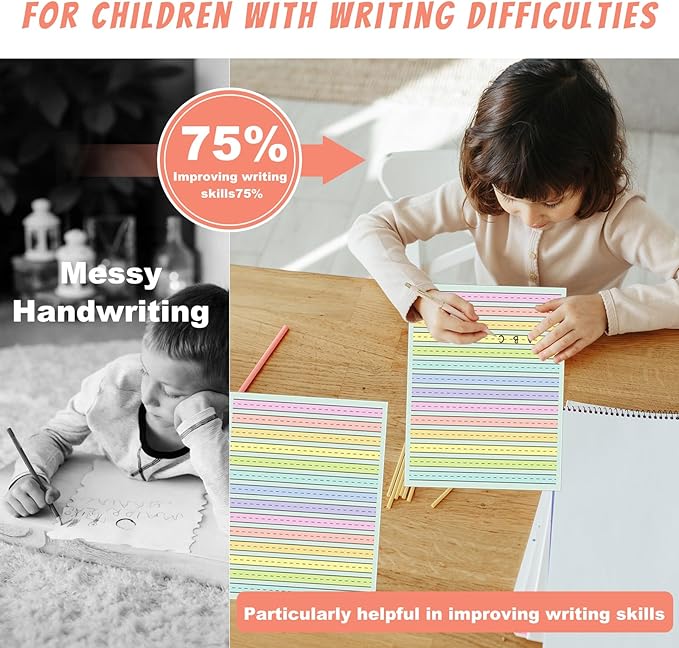 Handwriting Paper 8.5”x11” Colored Primary Writing Paper for Kids with ADHD 0.5” Spacing Multi-Sensory Ruled Handwriting Tablet Dysgraphia Pad for 2nd Grade and Up (500)