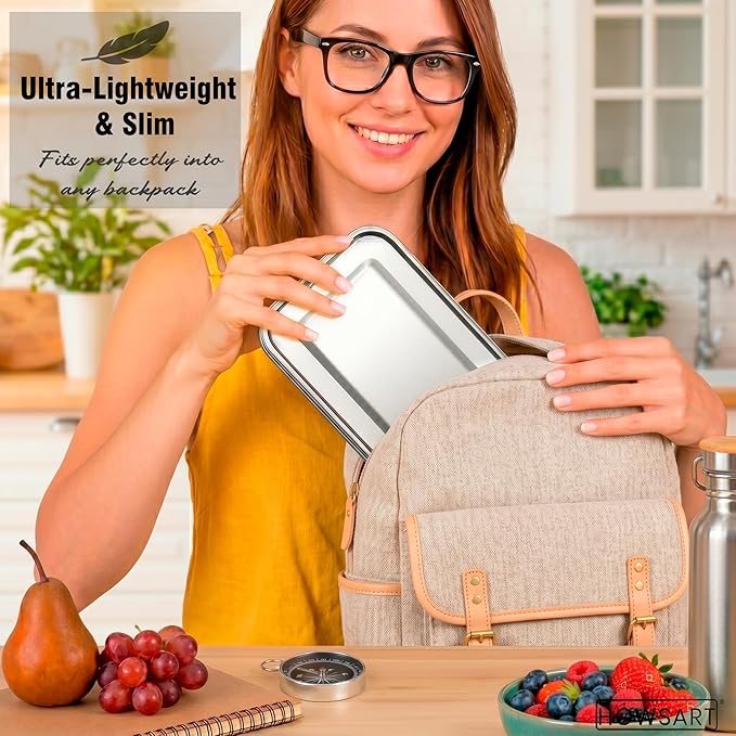 5 in 1 | Stainless Steel Bento Box & Cutlery Set & Snack Container – 19/41/81oz (550/1200/2400ml) – Nesting Metal Lunch Box for Office, Work, Travel – BPA Free Food Storage Lunchbox Tiffin for Adults