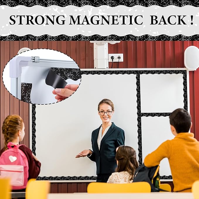 Tellegloww 36 ft Scalloped Magnetic Border Magnetic Border for Whiteboard Bulletin Board Borders Reusable Rolled Borders Trim for Office Chalkboard(Composition Notebook)