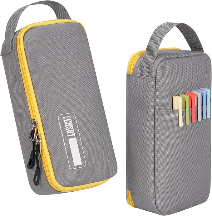 ECHSRT Large Capacity Pencil Case with Hidden Pocket, 1200D Oxford Fabric Zipper Pencil Pouch with Handle, Multi-Pocket Stationery Organizer for Office, College, Travel and Daily Carry, Grey