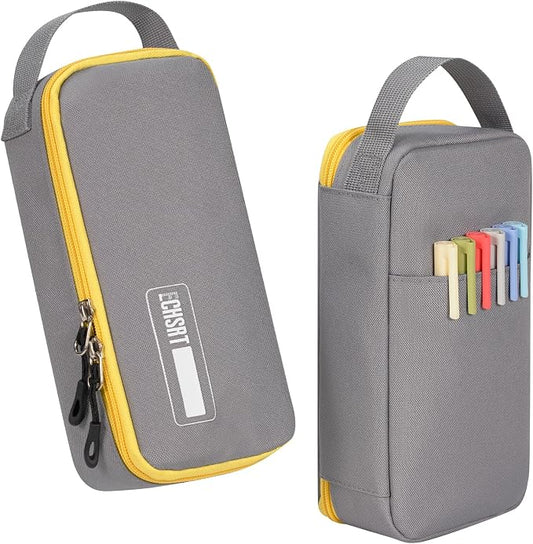 ECHSRT Large Capacity Pencil Case with Hidden Pocket, 1200D Oxford Fabric Zipper Pencil Pouch with Handle, Multi-Pocket Stationery Organizer for Office, College, Travel and Daily Carry, Grey