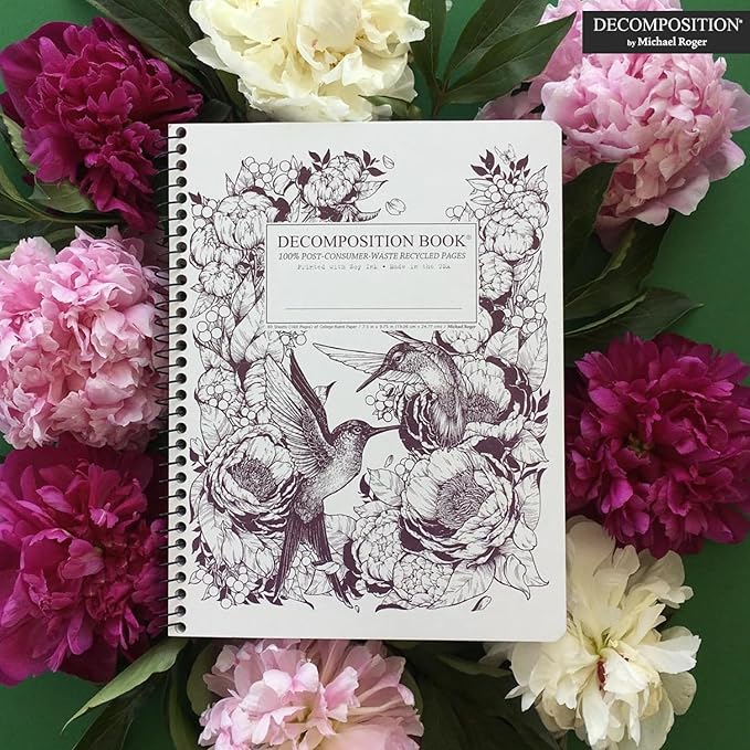 Decomposition Hummingbirds College Ruled Spiral Notebook - 9.75 x 7.5 Journal with 160 Lined Pages - 100% Recycled Paper - Notebooks for School Supplies, Home & Office - Made in USA