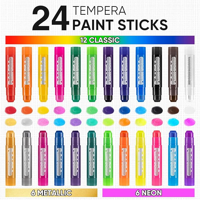 48 Pack Tempera Paint Sticks,24 Colors Washable Paint Sticks for Kids,Non-Toxic,90s Quick Drying, Allergen Free and High Coverage Solid Tempera Paint Stick,Ideal Gifts for Kids and Toddlers