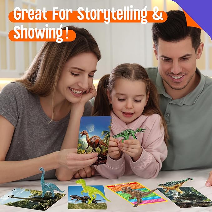 12 PCS Dinosaur Figurines with 12 Introducing Flashcards, Portable Dinosaur Figurines Montessori Toys Science Educational Matching Game for Homeschool Preschool Toddler Kids