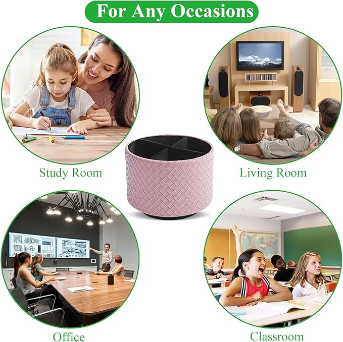 Round Leather Art Supply Organizer,Remote Control Holder,360 Degree Spinning,Multi-Functional Pencil Holder,4 Compartments Desktop Stationary Organizer(1-Weave Purple)
