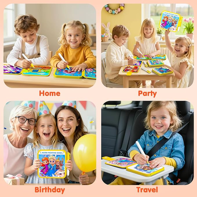 ZHOC Reusable Water Painting Books for Kids – Magic Water Reveal Coloring Books with Water Pens (Cars) No-Mess Coloring Book Fun Travel Activity for Ages 3 4 5 6 7 8