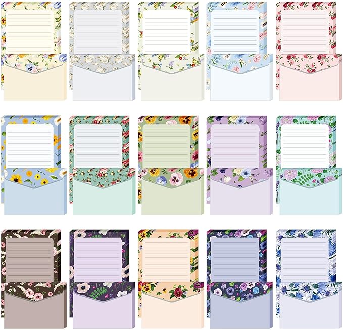 Geyee 200 Pieces Watercolor Stationary Paper and Envelopes Include 100 Lined Sheets and Envelopes, 5. 5 x 8. 25 Inch Double Sided Printing Letter Writing Paper with Mailers(Floral)