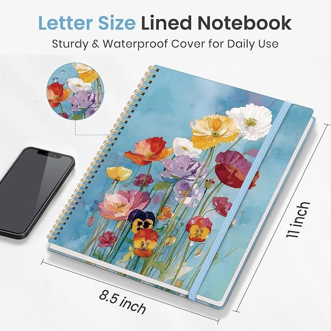 Taja Large Spiral Lined Journal for Women and Men, Notebook for Work