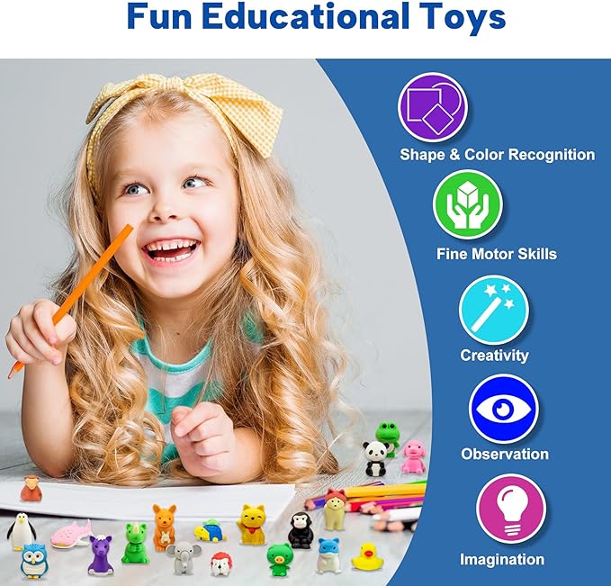 GOMIMEOR Animal Erasers for Kids, 35 Pcs Animal Pencil Erasers Bulk, Puzzle Eraser for Classroom Prizes and School Supplies, Random Assorted