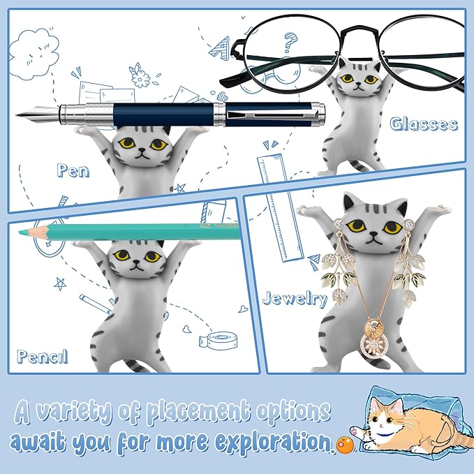 ATHAND Dancing Cats Pen Holder For Desk, Cat Pencil Holder, Cute Cat Figures, Interesting Cat Gifts for Cat Lovers,Home Decoration Ornaments, Funny Desk Decor (Gray)