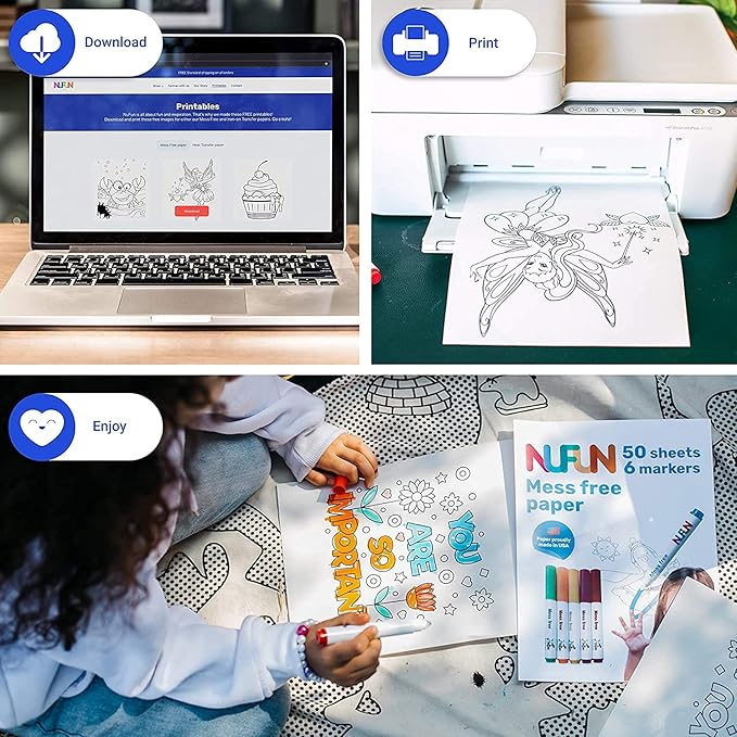 NuFun Activities Mess Free Set - Kids Create No Mess Wonders with Special Coloring Paper, Gift for Toddlers and Kids, 50 Blank Pages and 6 Markers
