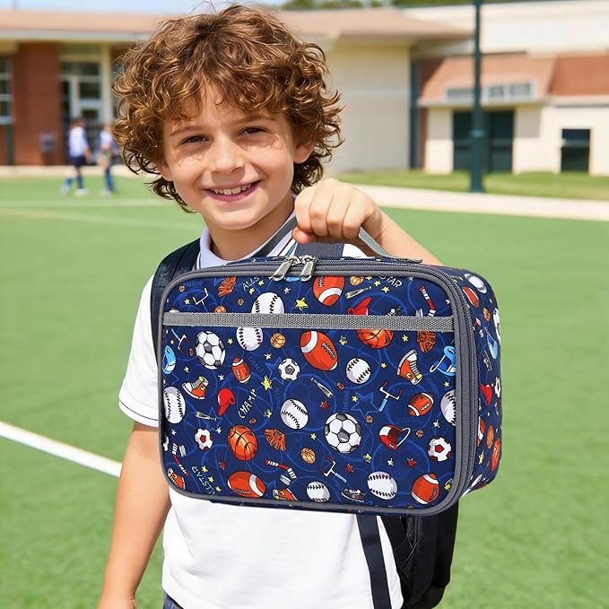 FlowFly Kids Lunch box Insulated Soft Bag Mini Cooler Back to School Thermal Meal Tote Kit for Girls, Boys,Football