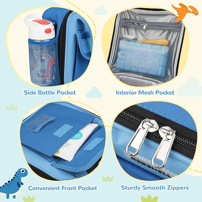 REDSHELL Tactical Lunch Box Kids, Large Insulated Lunch Bag for Boys, Cooler Lunchbag, Square Toddler Lunchbox, School Daycare Lunch Tote Pail with Water Bottle Holder Shoulder Strap, Dark Blue