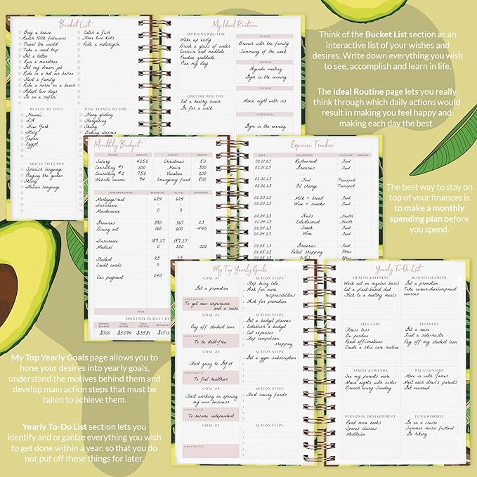 PLANBERRY Hourly Schedule Planner Premium – Undated Weekly Organizer with Time Slots & Monthly Budget – Time Management, Goal Setting, to-Do List & Habit Tracker –6.9″x8.5″(Avocado Green)