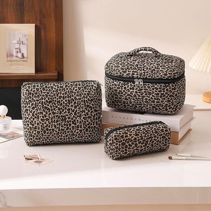 uekeboag Large Travel Quilted Makeup Bag for Women | Soft Floral Cotton Cosmetic Bag, Foldable Coquette Aesthetic Toiletry Organizer