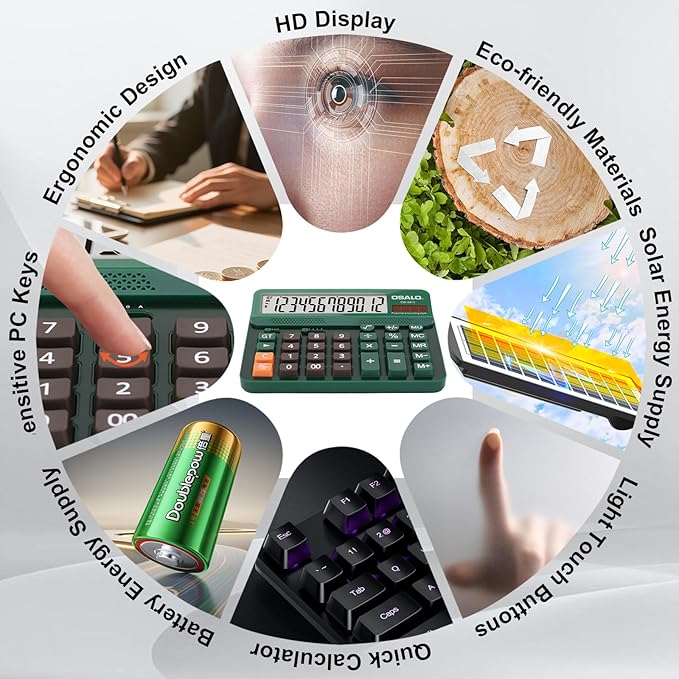 Pendancy Desk Calculator Large Display, 5in LCD 12-Digit, Large Button Calculators Desktop for Accounting, Battery Solar Powered, Rounding Mode & Decimal Places, for Office Business & Home(OS-6815)