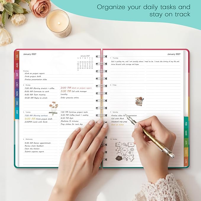 Planner 2026-2027 Monthly and Weekly Academic Planner July 2026 - June 2027, Hardcover Calendar 2026-2027 Agenda Daily Planner for Student Teacher School Office Supplies, 6" x 8.3", Happy Stripe