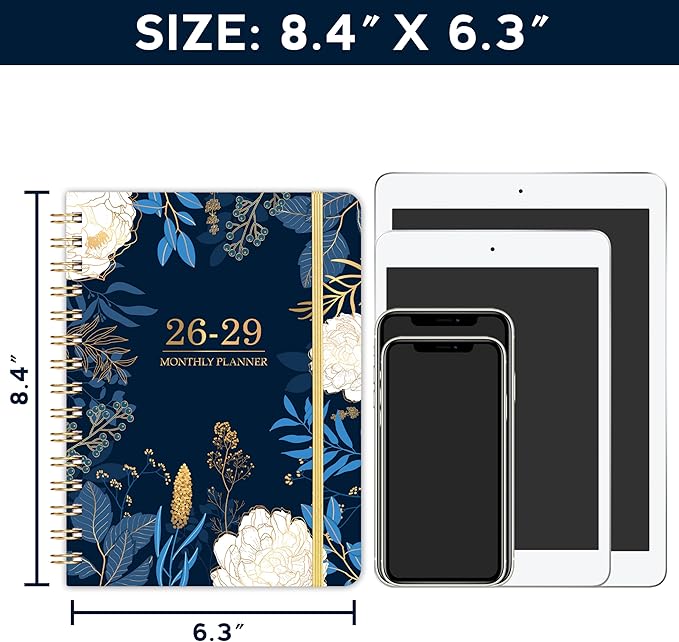 2026-2029 Monthly Planner/Calendar - 3 Year Monthly Planner 2026-2029, 6.3" x 8.4", July 2026 - June 2029, Months Tabs, Inner Pocket, Elastic Closure, Twin-Wire Binding