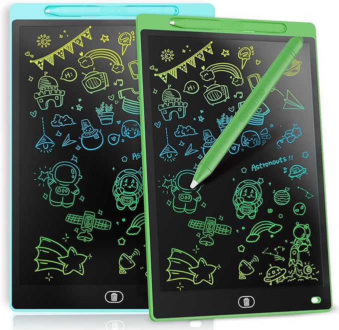 [2 Pack] Genialba LCD Writing Tablet 12-Inch Colorful Doodle Board, Toddler Learning Educational Toys Gifts for 3-8 Years Old Girls and Boys, Electronic Drawing Pad for Kids (Blue&Green)