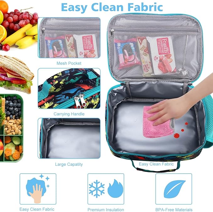 RHCPFOVR Kids Lunch Bag - Insulated Lunch Box for Boys Girls,Washable Lunch Bag and Reusable Toddler Leak-proof Lunchbox for School and Daycare