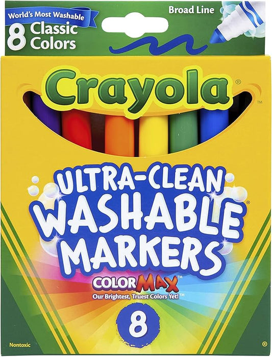 Crayola Washable Markers, Broad Point, Classic Colors, 8/Pack (58-7808)